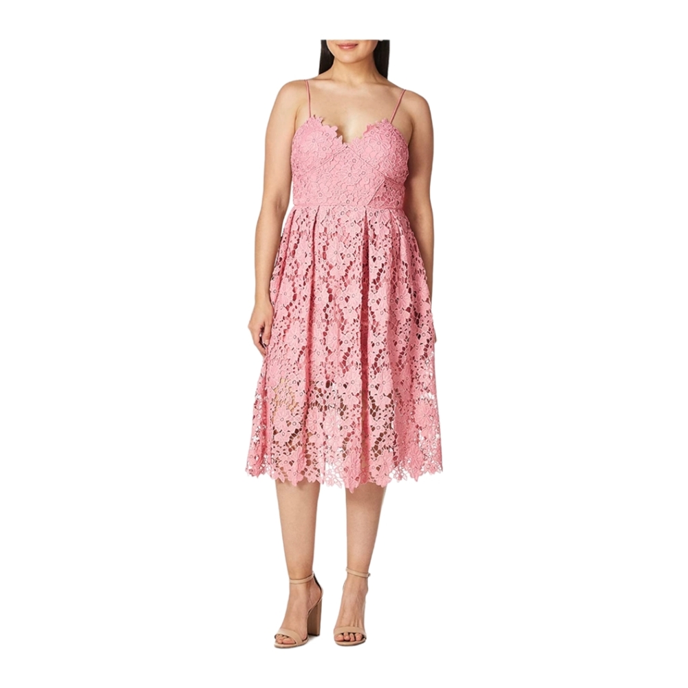 NWT Donna Morgan lace spaghetti straps midi dress, Size 0, Pink Sherbet